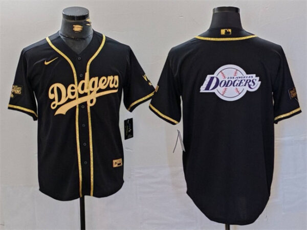 Men's Los Angeles Dodgers Team Big Logo Black Gold World Series Champions Cool Base Stitched Baseball Jerseys