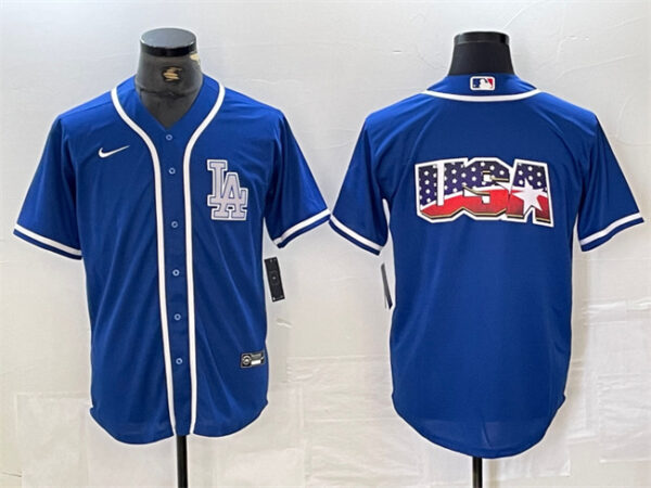 Men's Los Angeles Dodgers Team Big Logo Blue Cool Base Stitched Baseball Jerseys