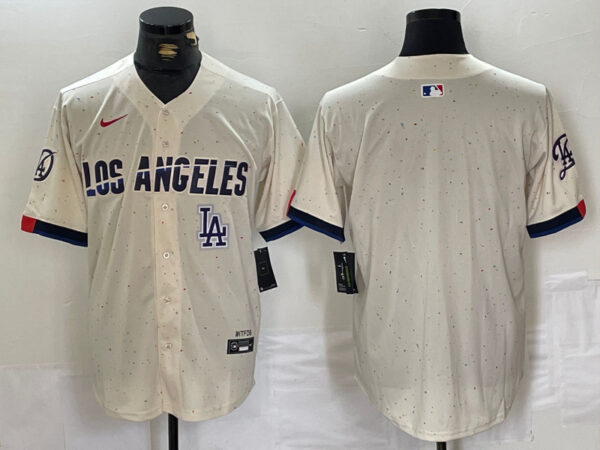 Men's Los Angeles Dodgers Team Big Logo Cream Stitched Baseball Jerseys