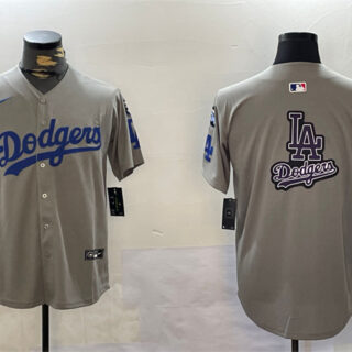 Men's Los Angeles Dodgers Team Big Logo Grey 2024 World Series Champions With Fernando Memorial Patch Limited Stitched Baseball Jersey