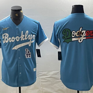 Men's Los Angeles Dodgers Team Big Logo Light Blue Throwback Cool Base Stitched Baseball Jerseys