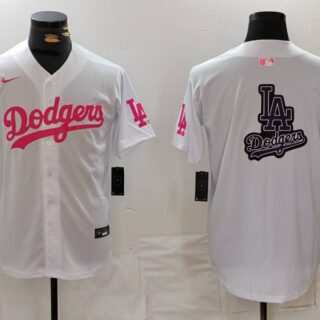 Men's Los Angeles Dodgers Team Big Logo White Pink Vin & Kobe Patch Stitched Baseball Jerseys