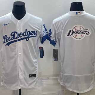 Men's Los Angeles Dodgers White Team Big Logo Flex Base Stitched Baseball Jerseys