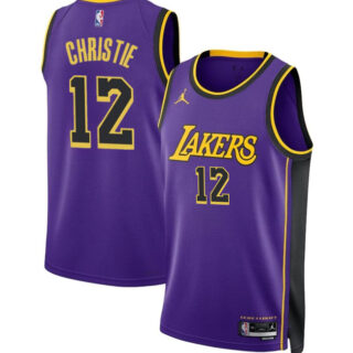 Men's Los Angeles Lakers #12 Max Christie Purple 2024 Statement Edition Stitched Basketball Jersey
