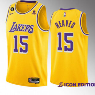 Men's Los Angeles Lakers #15 Austin Reaves Yellow Edition With NO.6 Patch Stitched Basketball Jersey 001