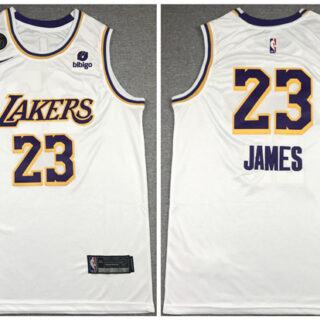 Men's Los Angeles Lakers #23 LeBron James Bibigo White With KB Patch Stitched Jersey