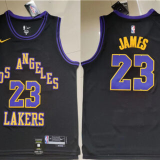 Men's Los Angeles Lakers #23 LeBron James Black Stitched Basketball Jersey