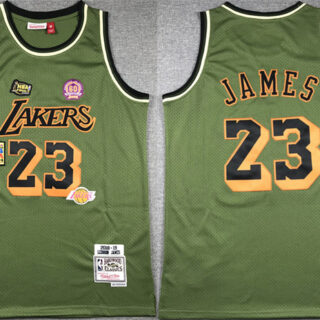 Men's Los Angeles Lakers #23 LeBron James Green 2018-19 Throwback Basketball Jersey