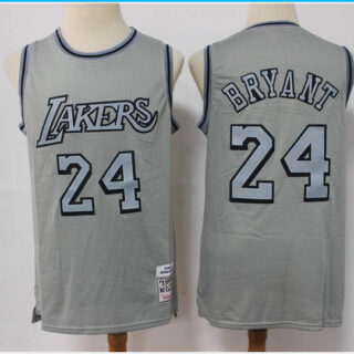 Men's Los Angeles Lakers #24 Kobe Bryant Grey Throwback Stitched Basketball Jersey