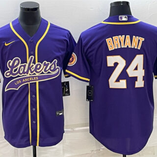 Men's Los Angeles Lakers #24 Kobe Bryant Purple Cool Base Stitched Baseball Jersey
