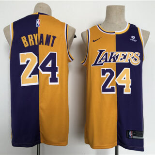 Men's Los Angeles Lakers #24 Kobe Bryant Purple Gold Split Stitched Basketball Jersey