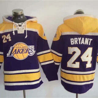 Men's Los Angeles Lakers #24 Kobe Bryant Purple Lace-Up Pullover Hoodie