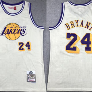 Men's Los Angeles Lakers #24 Kobe Bryant White Throwback Basketball Jersey