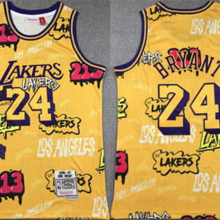 Men's Los Angeles Lakers #24 Kobe Bryant Yellow 1996-97 Throwback Basketball Jersey