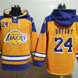 Men's Los Angeles Lakers #24 Kobe Bryant Yellow Lace-Up Pullover Hoodie