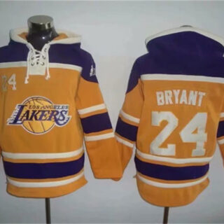 Men's Los Angeles Lakers #24 Kobe Bryant Yellow Lace-Up Pullover Hoodie