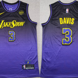 Men's Los Angeles Lakers #3 Anthony Davis Purple 2024 Stitched Basketball Jersey
