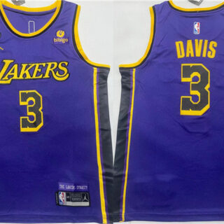 Men's Los Angeles Lakers #3 Anthony Davis Purple With NO.6 Patch Stitched Basketball Jersey