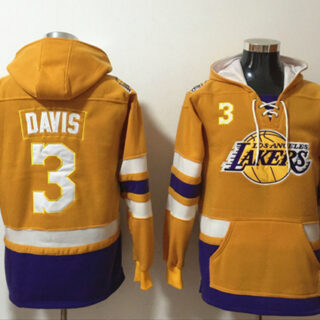 Men's Los Angeles Lakers #3 Anthony Davis Yellow Lace-Up Pullover Hoodie