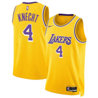 Men's Los Angeles Lakers #4 Dalton Knecht Yellow 2024 Draft Icon Edition Stitched Basketball Jersey