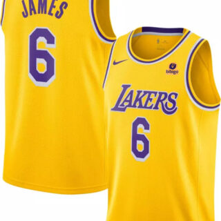 Men's Los Angeles Lakers #6 LeBron James Bibigo Yellow Stitched Basketball Jersey