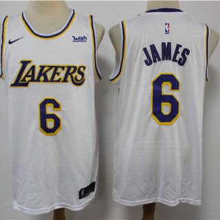 Men's Los Angeles Lakers #6 LeBron James White Stitched Basketball Jersey