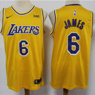 Men's Los Angeles Lakers #6 LeBron James Yellow Stitched Basketball Jersey