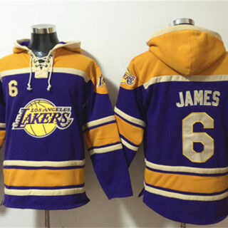 Men's Los Angeles Lakers #6 Lebron James Purple Lace-Up Pullover Hoodie