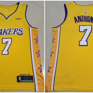 Men's Los Angeles Lakers #7 Carmelo Anthony Yellow Stitched Basketball Jersey
