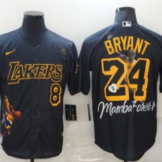 Men's Los Angeles Lakers #8 #24 Kobe Bryant Black With KB Patch Jersey