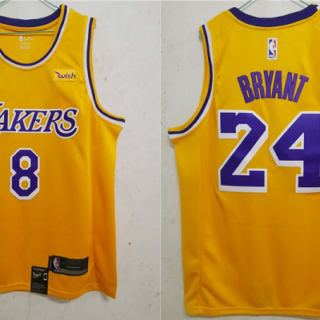 Men's Los Angeles Lakers #8 #24 Kobe Bryant Yellow With KB Patch 2020 Nike Wish Swingman Stitched NBA Jersey