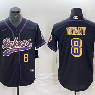 Men's Los Angeles Lakers #8 Kobe Bryant Black Cool Base Stitched Baseball Jerseys 6