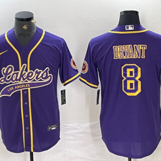 Men's Los Angeles Lakers #8 Kobe Bryant Purple Cool Base Stitched Baseball Jersey 6