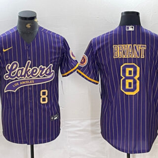Men's Los Angeles Lakers #8 Kobe Bryant Purple Pinstripe Cool Base Stitched Baseball Jerseys