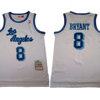 Men's Los Angeles Lakers #8 Kobe Bryant White 1996-97 Hardwood Classics Throwback Stitched Jersey