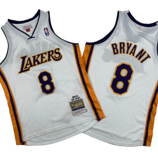 Men's Los Angeles Lakers #8 Kobe Bryant White 2003-04 Throwback Basketball Jersey