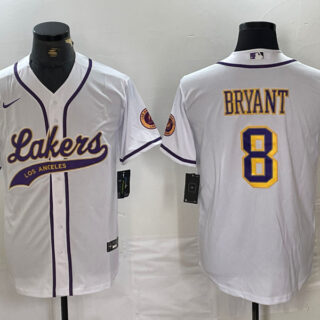 Men's Los Angeles Lakers #8 Kobe Bryant White Cool Base Stitched Baseball Jersey 7
