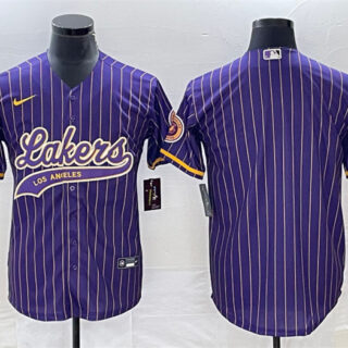 Men's Los Angeles Lakers Blank Purple Cool Base With Patch Stitched Baseball Jersey