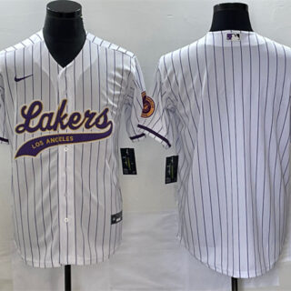 Men's Los Angeles Lakers Blank White Cool Base With Patch Stitched Baseball Jersey