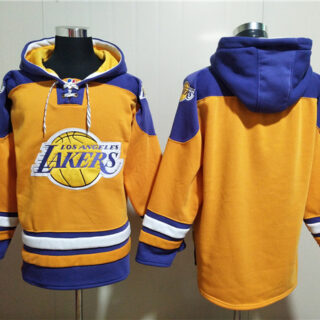 Men's Los Angeles Lakers Blank Yellow Lace-Up Pullover Hoodie