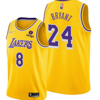 Men's Los Angeles Lakers Front #8 Back #24 Kobe Bryant Bibigo Yellow Stitched Basketball Jersey