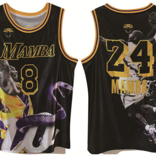 Men's Los Angeles Lakers Front #8 Back #24 Kobe Bryant Black Print Basketball Jerseys