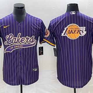Men's Los Angeles Lakers Team Big Logo Purple Cool Base With Patch Stitched Baseball JerseyS