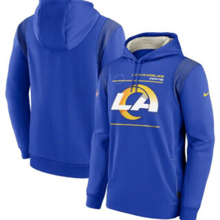 Men's Los Angeles Rams 2021 Royal Sideline Logo Performance Pullover Hoodie