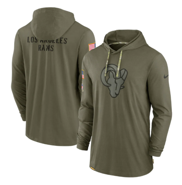 Men's Los Angeles Rams 2022 Olive Salute To Service Tonal Pullover Hoodie
