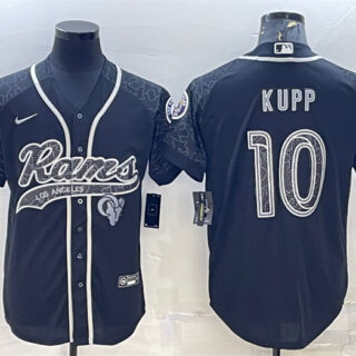 Men's Los Angeles Rams #10 Cooper Kupp Black Reflective With Patch Cool Base Stitched Baseball Jersey