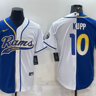 Men's Los Angeles Rams #10 Cooper Kupp Royal White Split With Patch Cool Base Stitched Baseball Jersey