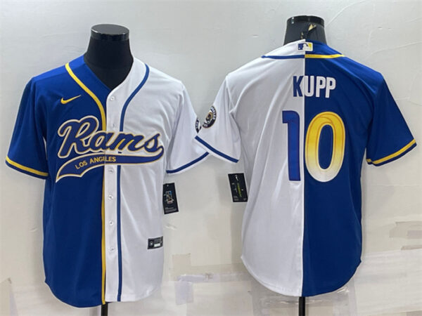 Men's Los Angeles Rams #10 Cooper Kupp Royal White Split With Patch Cool Base Stitched Baseball Jersey