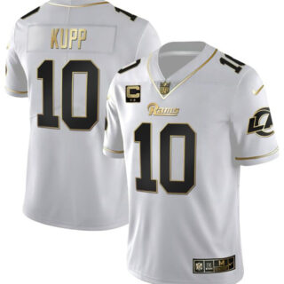 Men's Los Angeles Rams #10 Cooper Kupp White Golden With 2-Star Patch Vapor Vapor Stitched Football Jersey