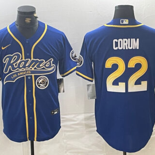 Men's Los Angeles Rams #22 Blake Corum Royal Cool Base Stitched Baseball Jerseys